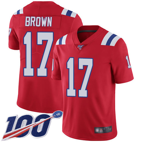 Patriots #17 Antonio Brown Red Alternate Men's Stitched Football 100th Season Vapor Limited Jersey