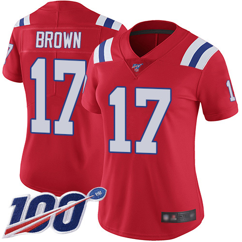 Patriots #17 Antonio Brown Red Alternate Women's Stitched Football 100th Season Vapor Limited Jersey Patriots #17 Antonio Brown Red Alternate Women's Stitched Football 100th Season Vapor Limited Jersey