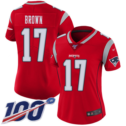 Patriots #17 Antonio Brown Red Women's Stitched Football Limited Inverted Legend 100th Season Jersey Patriots #17 Antonio Brown Red Women's Stitched Football Limited Inverted Legend 100th Season Jersey