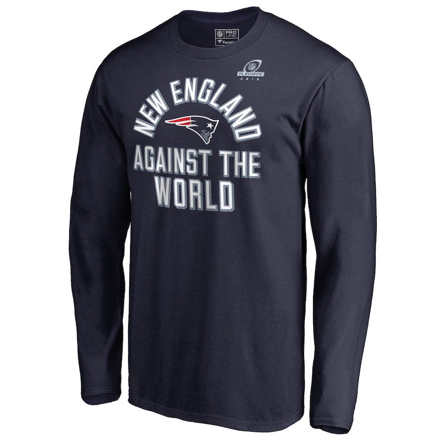 Patriots Navy 2018 NFL Playoffs Against The World Men's Long Sleeve T-Shirt Patriots Navy 2018 NFL Playoffs Against The World Men's Long Sleeve T-Shirt