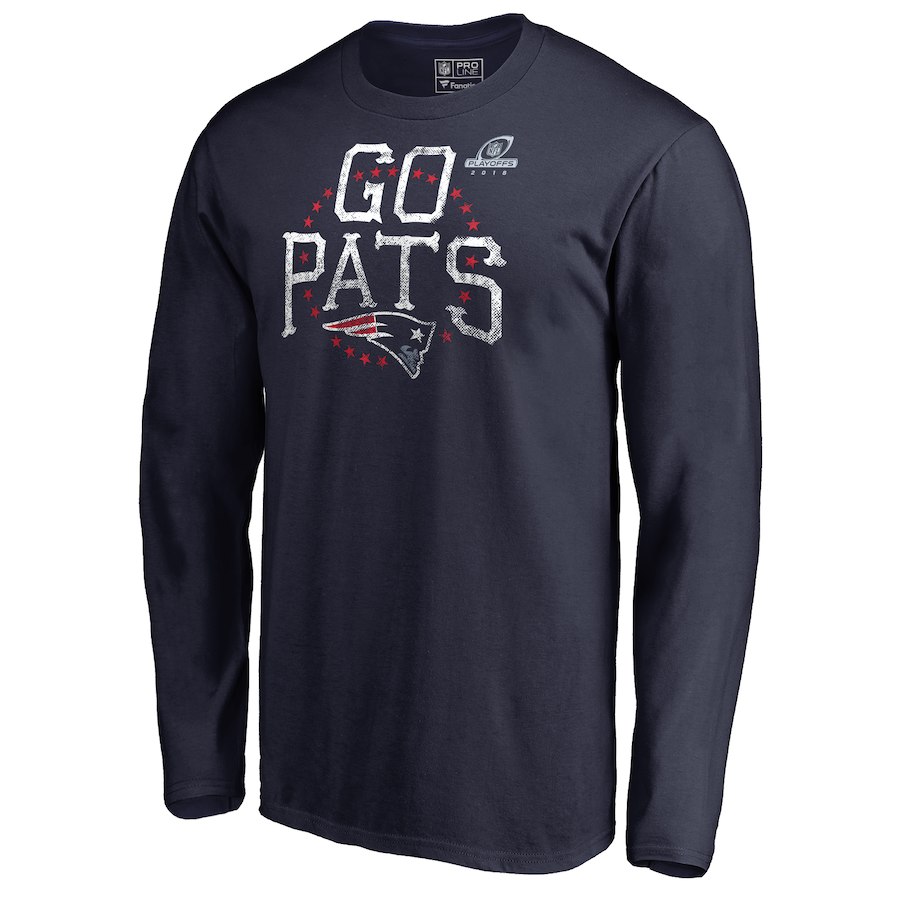 Patriots Navy 2018 NFL Playoffs Go Pats Men's Long Sleeve T-Shirt Patriots Navy 2018 NFL Playoffs Go Pats Men's Long Sleeve T-Shirt