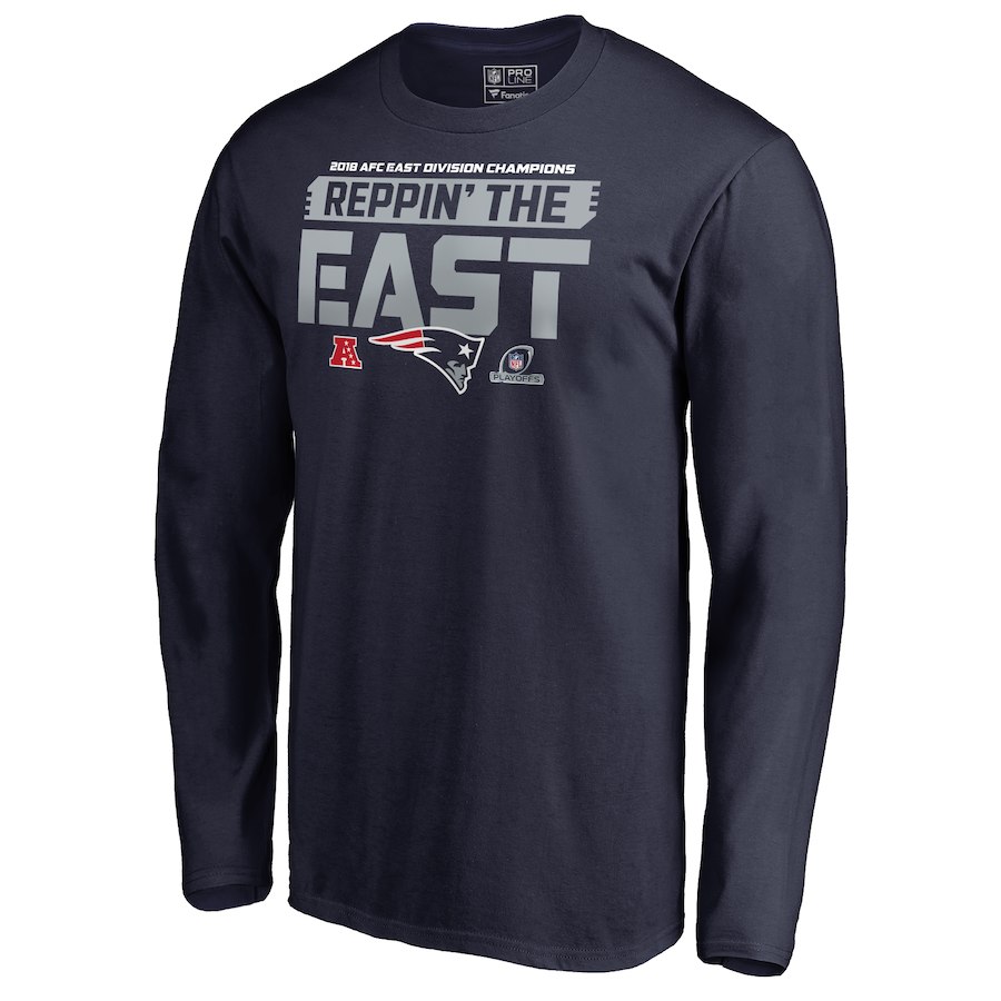 Patriots Navy 2018 NFL Playoffs Reppin' The East Men's Long Sleeve T-Shirt Patriots Navy 2018 NFL Playoffs Reppin' The East Men's Long Sleeve T-Shirt