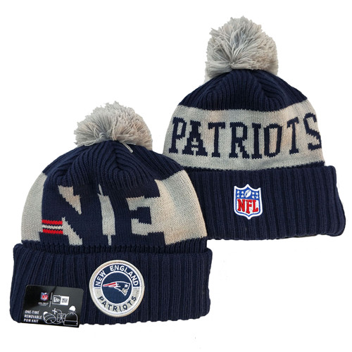 Patriots Team Logo Navy 2020 NFL Sideline Pom Cuffed Knit Hat YD