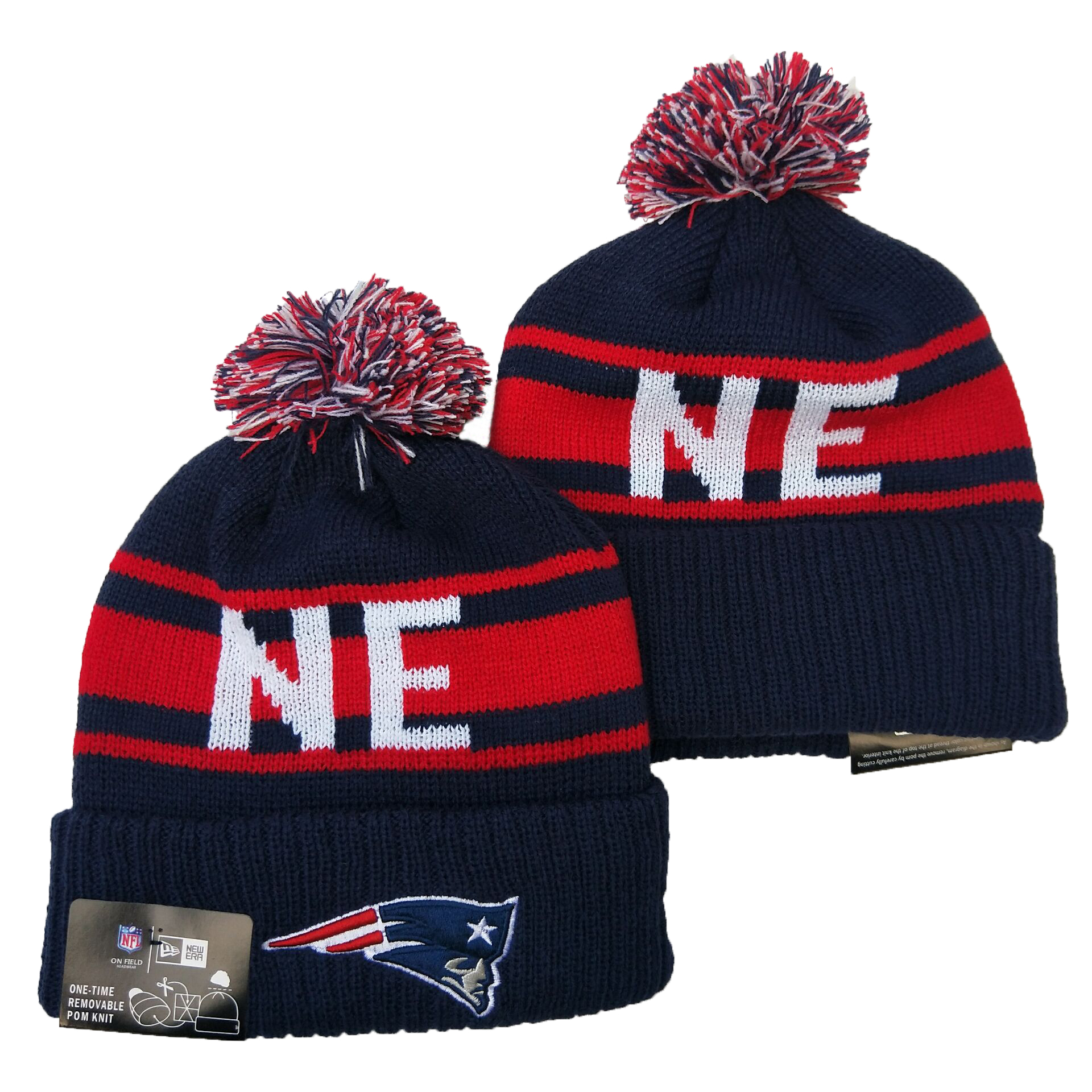 Patriots Team Logo Navy Red Pom Knit Hat YD