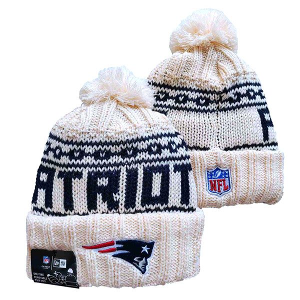 Patriots Team Logo Pom Cuffed White Knit Hat  YD