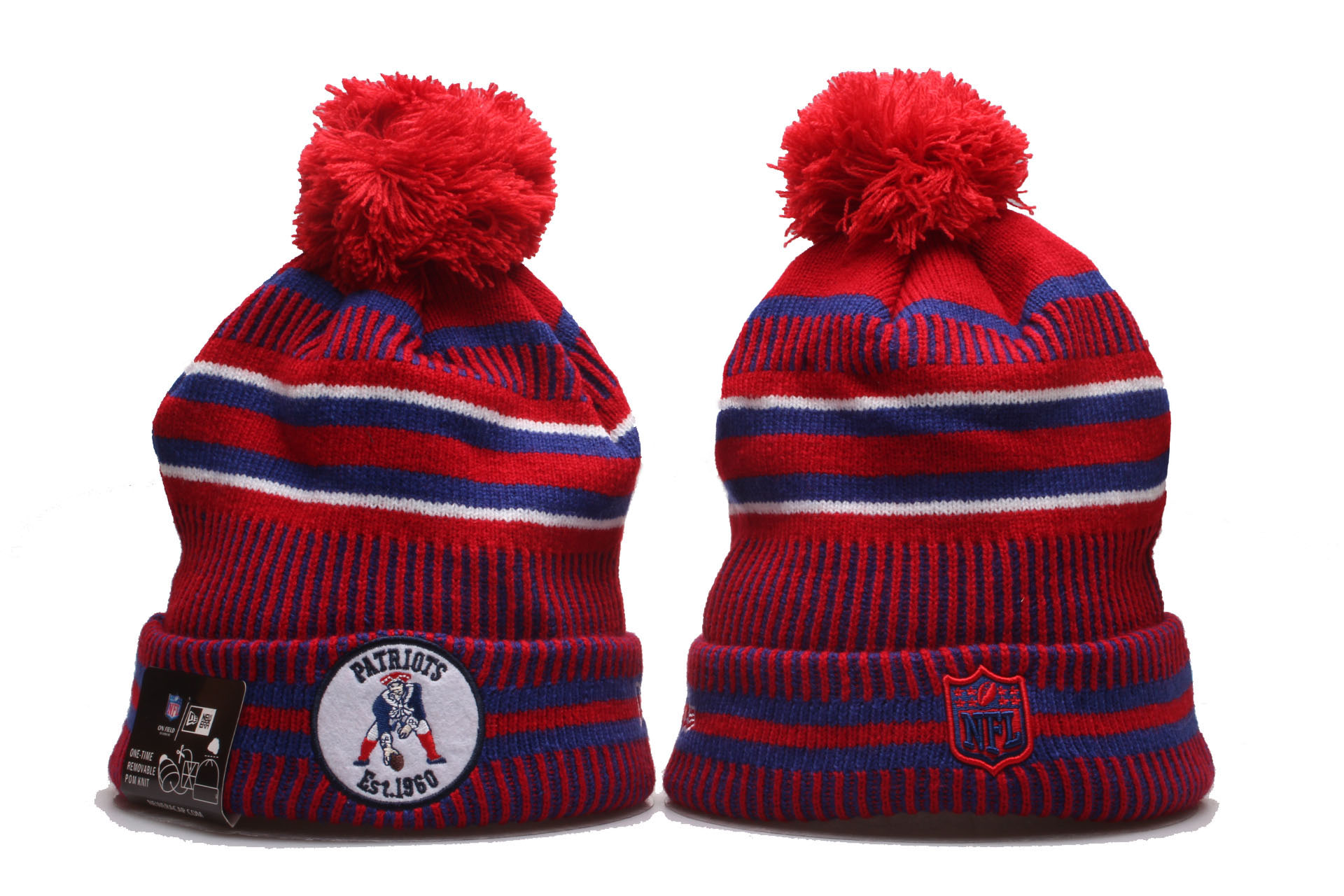 Patriots Team Logo Red Pom Knit Hat YD