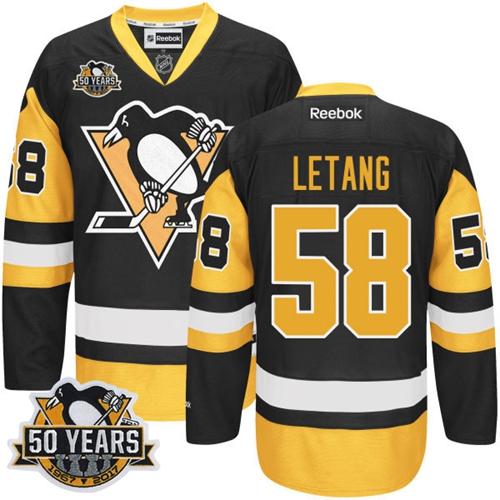 Penguins #58 Kris Letang Black Alternate 50th Anniversary Stitched Youth NHL Jersey