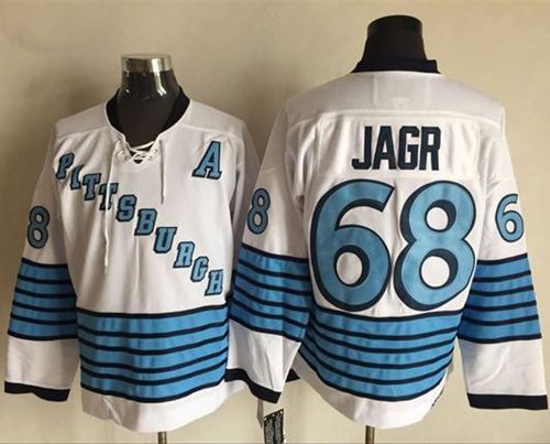 Penguins #68 Jaromir Jagr White Light Blue CCM Throwback Stitched NHL Jersey