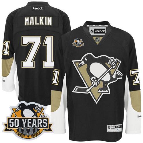Penguins #71 Evgeni Malkin Black 50th Anniversary Stitched Youth NHL Jersey