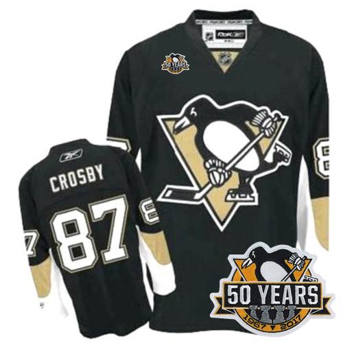 Penguins #87 Sidney Crosby Black 50th Anniversary Stitched Youth NHL Jersey