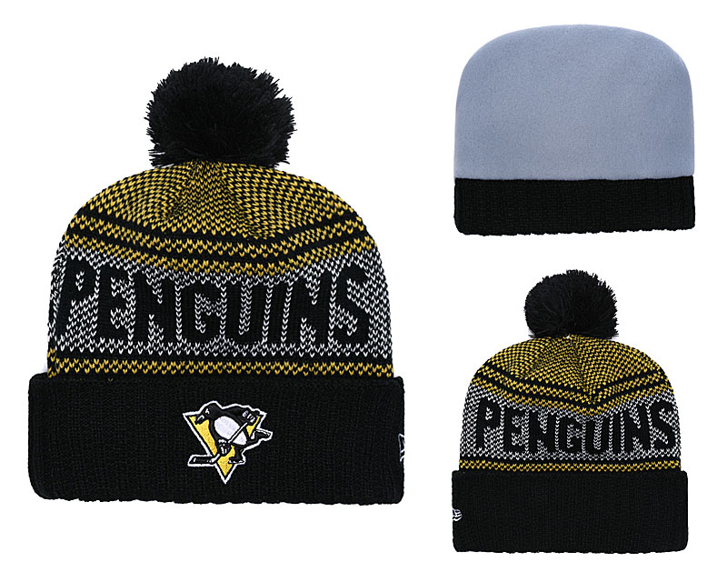 Penguins Fresh Logo Black Pom Knit Hat YD