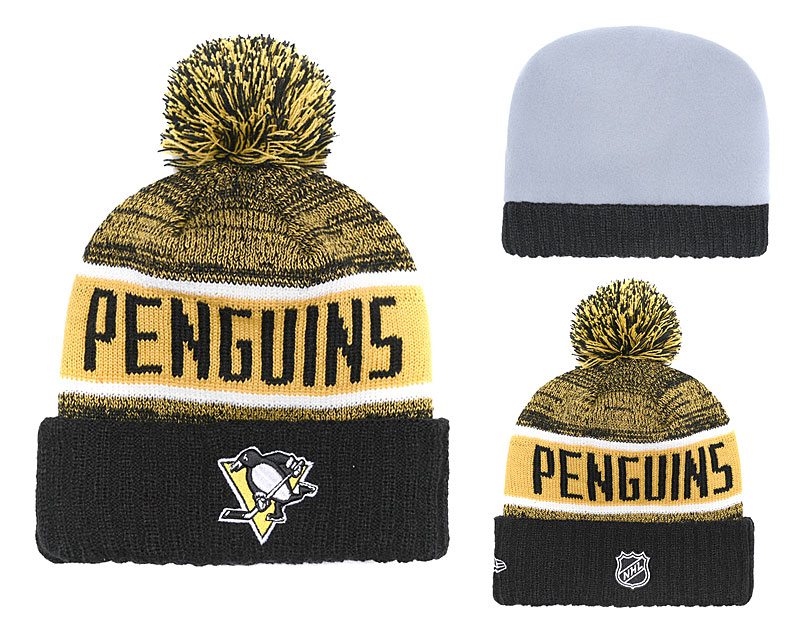 Penguins Fresh Logo Yellow Black Pom Knit Hat YD Penguins Fresh Logo Yellow Black Pom Knit Hat YD