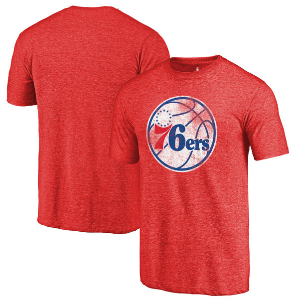 Philadelphia 76ers Fanatics Branded Red Distressed Logo Tri-Blend T-Shirt