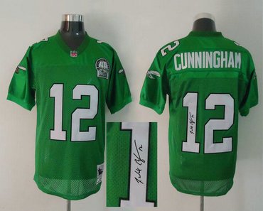 Philadelphia Eagles 12 Randall Cunningham Green throwback Jersey(Signed Elite)