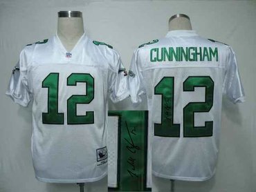 Philadelphia Eagles 12 Randall Cunningham White throwback Jersey(Signed Elite)