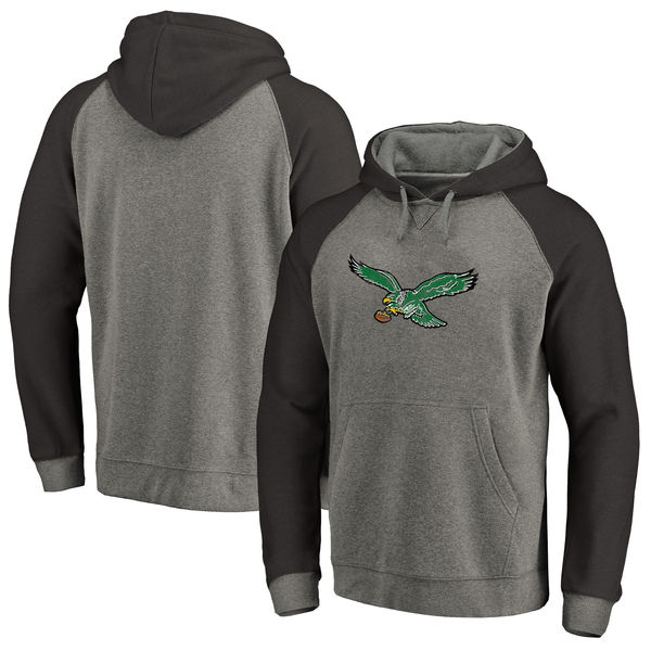 Philadelphia Eagles NFL Pro Line By Fanatics Branded Throwback Logo Tri-Blend Raglan Pullover Hoodie Gray Black Philadelphia Eagles NFL Pro Line By Fanatics Branded Throwback Logo Tri-Blend Raglan Pullover Hoodie Gray Black