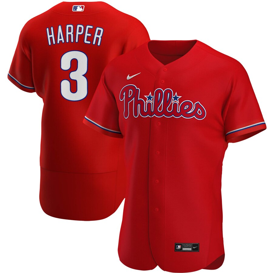 Philadelphia Phillies #3 Bryce Harper Men's Nike Red Alternate 2020 Authentic Player MLB Jersey