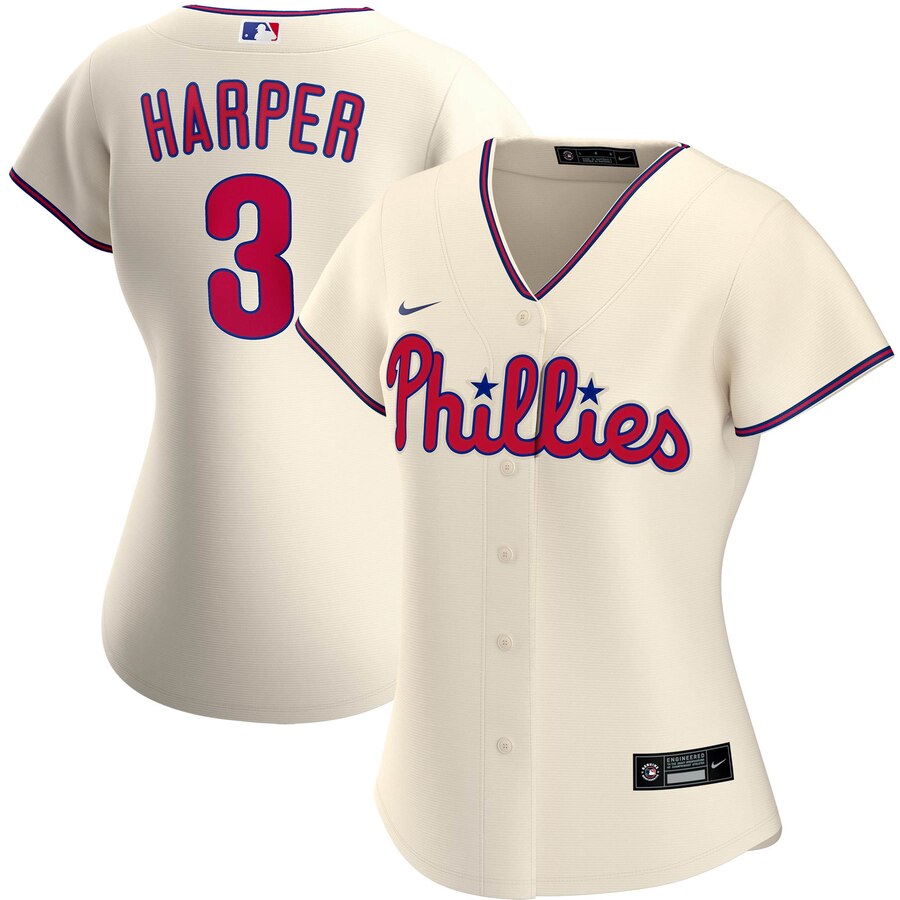 Philadelphia Phillies #3 Bryce Harper Nike Women's Alternate 2020 MLB Player Jersey Cream Philadelphia Phillies #3 Bryce Harper Nike Women's Alternate 2020 MLB Player Jersey Cream