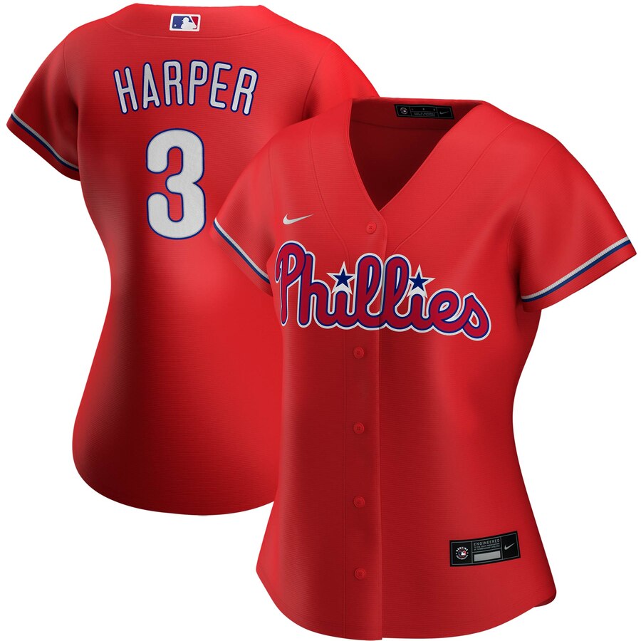 Philadelphia Phillies #3 Bryce Harper Nike Women's Alternate 2020 MLB Player Jersey Red Philadelphia Phillies #3 Bryce Harper Nike Women's Alternate 2020 MLB Player Jersey Red