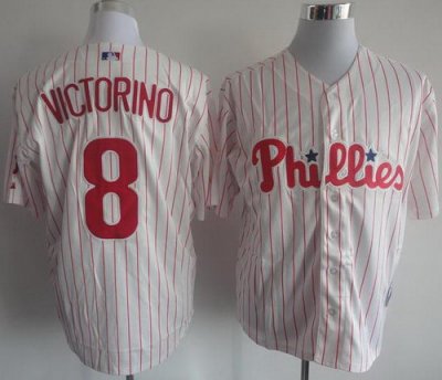 Philadelphia Phillies 8 Shane Victorino White Red Strip MLB Jerseys