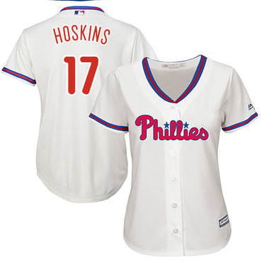 Phillies #17 Rhys Hoskins Cream Alternate Women's Stitched MLB Jersey Phillies #17 Rhys Hoskins Cream Alternate Women's Stitched MLB Jersey