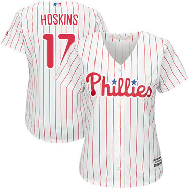 Phillies #17 Rhys Hoskins White(Red Strip) Home Women's Stitched MLB Jersey Phillies #17 Rhys Hoskins White(Red Strip) Home Women's Stitched MLB Jersey