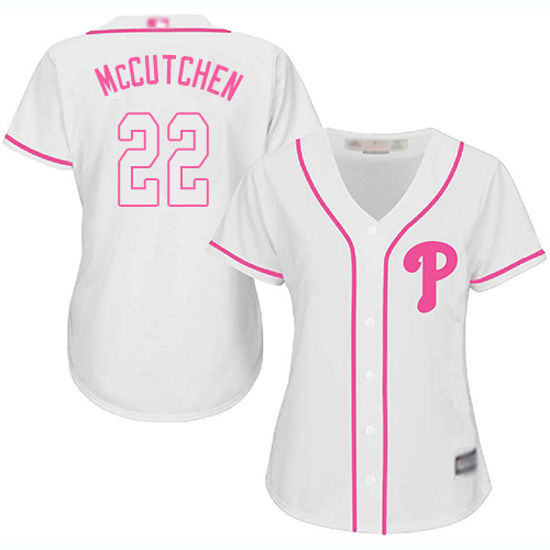 Phillies #22 Andrew McCutchen White Pink Fashion Women's Stitched Baseball Jersey Phillies #22 Andrew McCutchen White Pink Fashion Women's Stitched Baseball Jersey