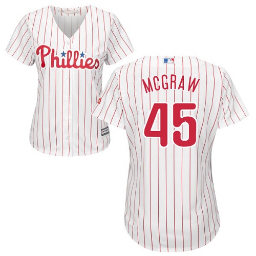 Phillies #45 Tug McGraw White(Red Strip) Home Women's Stitched MLB Jersey Phillies #45 Tug McGraw White(Red Strip) Home Women's Stitched MLB Jersey
