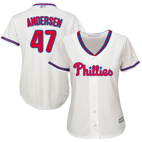 Phillies #47 Larry Andersen Cream Alternate Women's Stitched Baseball Jersey Phillies #47 Larry Andersen Cream Alternate Women's Stitched Baseball Jersey