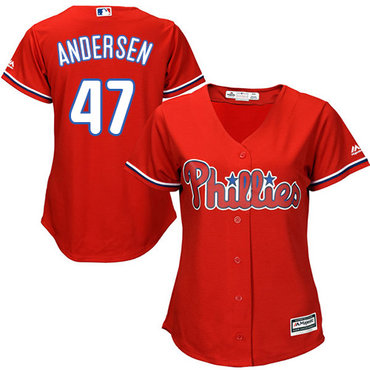 Phillies #47 Larry Andersen Red Alternate Women's Stitched MLB Jersey Phillies #47 Larry Andersen Red Alternate Women's Stitched MLB Jersey