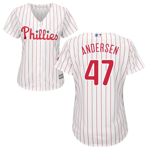 Phillies #47 Larry Andersen White(Red Strip) Home Women's Stitched MLB Jersey Phillies #47 Larry Andersen White(Red Strip) Home Women's Stitched MLB Jersey