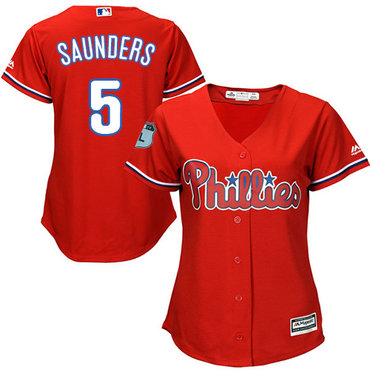 Phillies #5 Michael Saunders Red Alternate Women's Stitched MLB Jersey Phillies #5 Michael Saunders Red Alternate Women's Stitched MLB Jersey