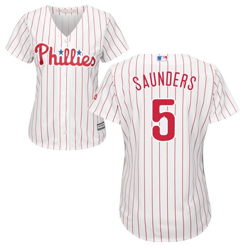 Phillies #5 Michael Saunders White(Red Strip) Home Women's Stitched MLB Jersey Phillies #5 Michael Saunders White(Red Strip) Home Women's Stitched MLB Jersey