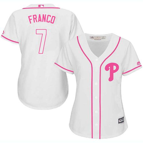 Phillies #7 Maikel Franco White Pink Fashion Women's Stitched MLB Jersey