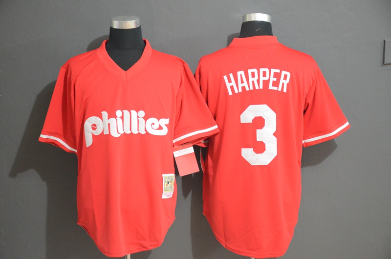 Phillies 3 Bryce Harper Red Throwback Jersey