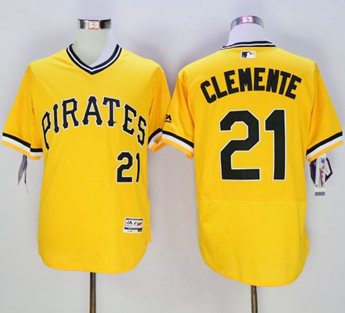 Pirates #21 Roberto Clemente Gold Flexbase Authentic Collection Cooperstown Stitched MLB Jersey