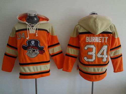 Pirates #34 A. J. Burnett Orange Sawyer Hooded Sweatshirt MLB Hoodie