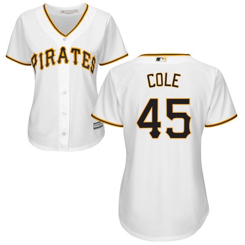 Pirates #45 Gerrit Cole White Home Women's Stitched MLB Jersey