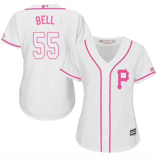 Pirates #55 Josh Bell White Pink Fashion Women's Stitched MLB Jersey