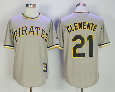 Pirates 21 Roberto Clemente Gray Cooperstown Collection Jersey