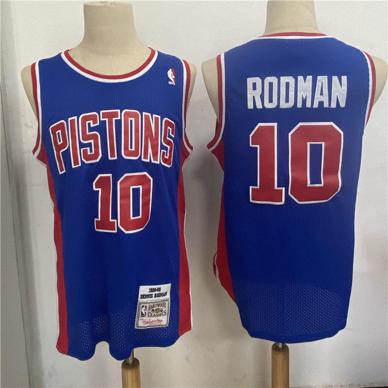 Pistons 10 Dennis Rodman Blue 1988 89 Hardwood Classics Jersey Pistons 10 Dennis Rodman Blue 1988 89 Hardwood Classics Jersey