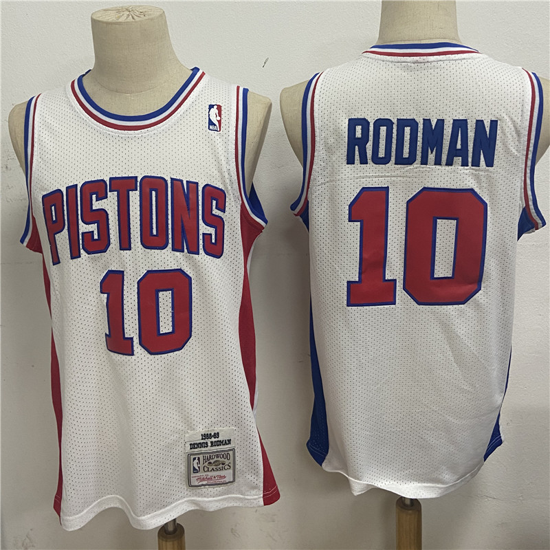 Pistons 10 Dennis Rodman White 1988 89 Hardwood Classics Jersey Pistons 10 Dennis Rodman White 1988 89 Hardwood Classics Jersey