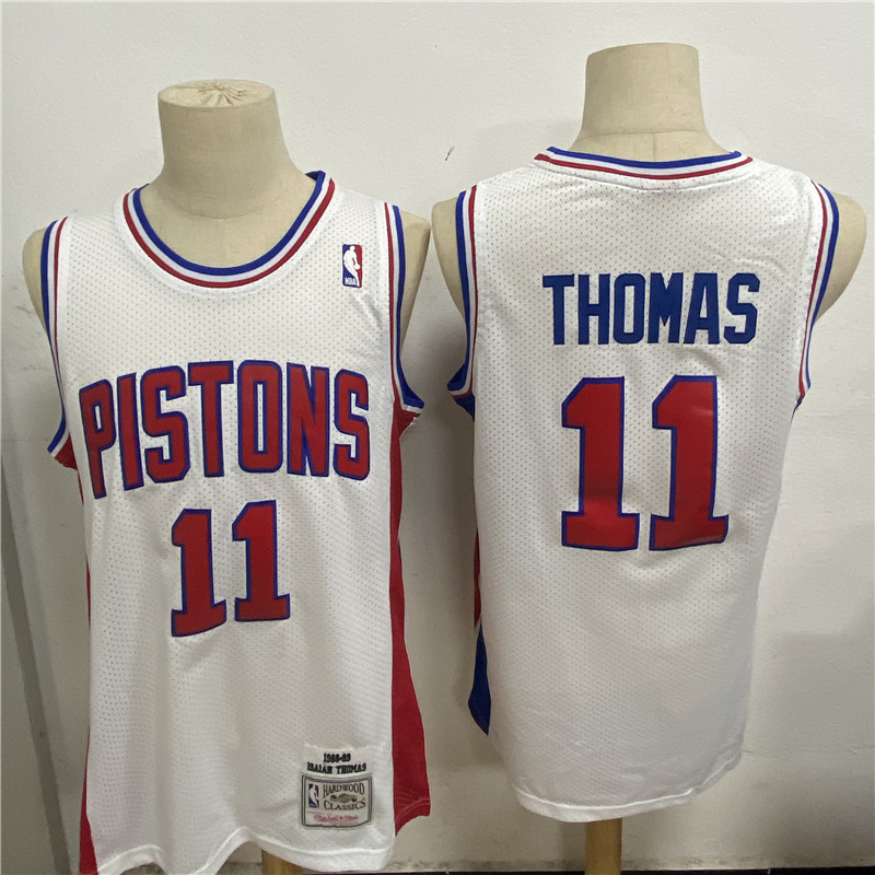 Pistons 11 Isiah Thomas White 1988 89 Hardwood Classics Jersey Pistons 11 Isiah Thomas White 1988 89 Hardwood Classics Jersey