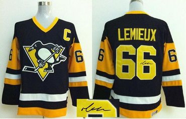 Pittsburgh Penguins #66 Mario Lemieux Black CCM Throwback Autographed Stitched NHL Jersey