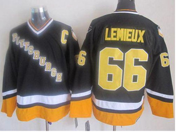 Pittsburgh Penguins #66 Mario Lemieux BlackYellow CCM Throwback Stitched NHL Jersey