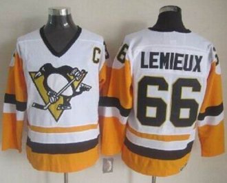 Pittsburgh Penguins #66 Mario Lemieux White Black CCM Throwback Stitched NHL Jersey