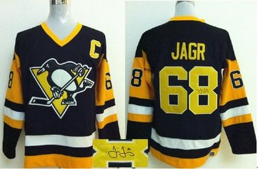 Pittsburgh Penguins #68 Jaromir Jagr Black CCM Throwback Autographed Stitched NHL Jersey