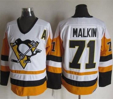 Pittsburgh Penguins #71 Evgeni Malkin White Black CCM Throwback NHL Jersey