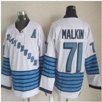 Pittsburgh Penguins #71 Evgeni Malkin White-Light Blue CCM Throwback Stitched NHL jersey