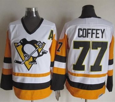 Pittsburgh Penguins #77 Paul Coffey White Black CCM Throwback NHL Jersey